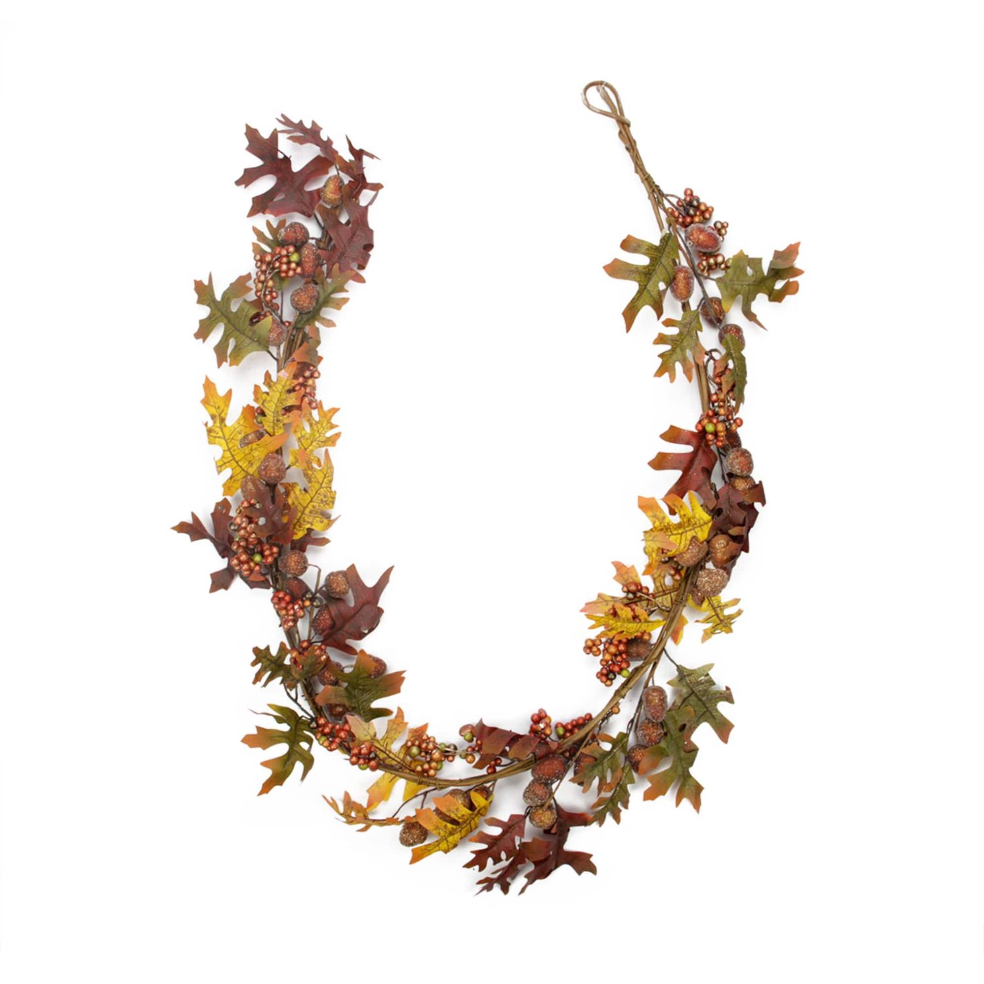 5' Glittered Acorn and Hawthorne Leaf Artificial Thanksgiving Garland